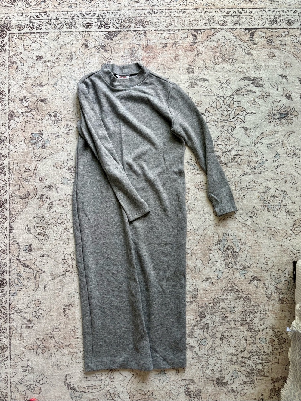 Joe Fresh Grey Ribbed Long-Sleeve Midi Sweater Dress